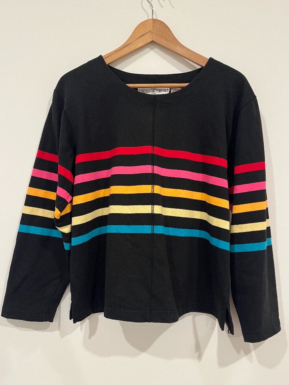 Black rainbow Striped Long Sleeve Crop Top Size Large Needle & Threads color